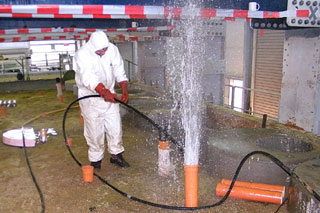 water from high-pressure-jetting splashing on test site